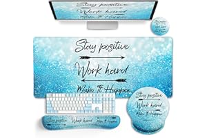 LIMKRIAN Desk Mat Pad, XXL Large Gaming Mouse Pad with Wrist Rest Wrist Support, Ergonomic Mouse Pad, Keyboard Wrist Rest, Coaster, Home Office Desk Accessories Decor Supplies, Stay Positive