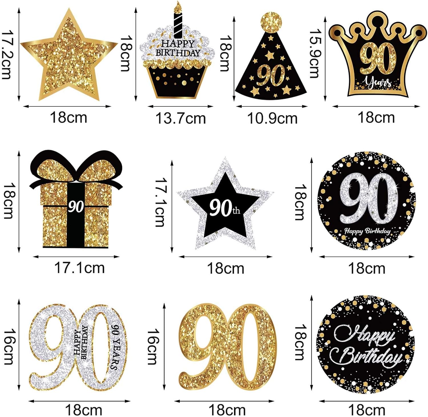 30-Piece 90th Birthday Party Decoration Set - Cards & Hanging Swirls Ceiling Decorations, Multicolor, 50 Count (Pack of 1) - Image 3