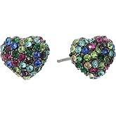 Betsey Johnson Pave Mixed Multi-Colored Stone Heart Stud Earrings