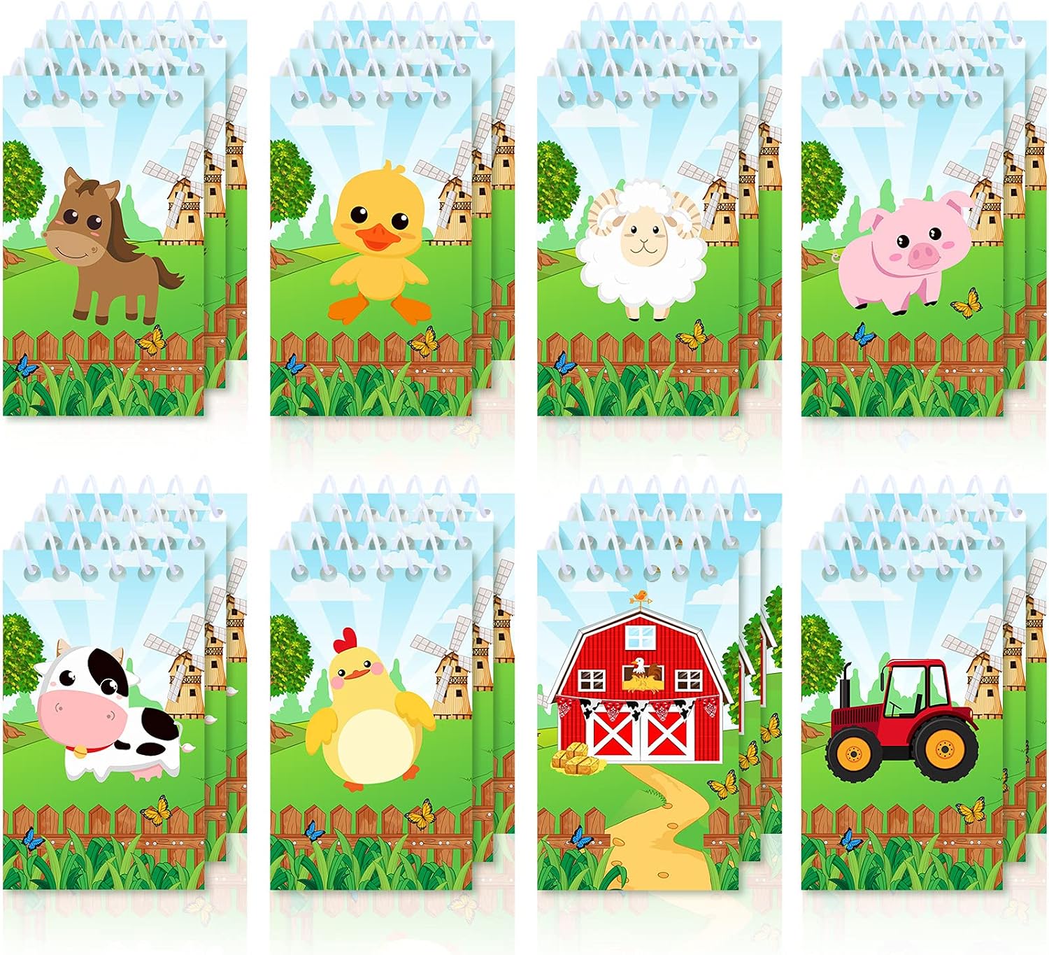24 Pieces Mini Farm Animal Notepad Cute Barn Pocket Spiral Notepads Back to School Party Notebooks Cow Sheep Tiny Notebook Farmhouse Animal Notepad for Teacher Student Classroom Birthday Party Favor