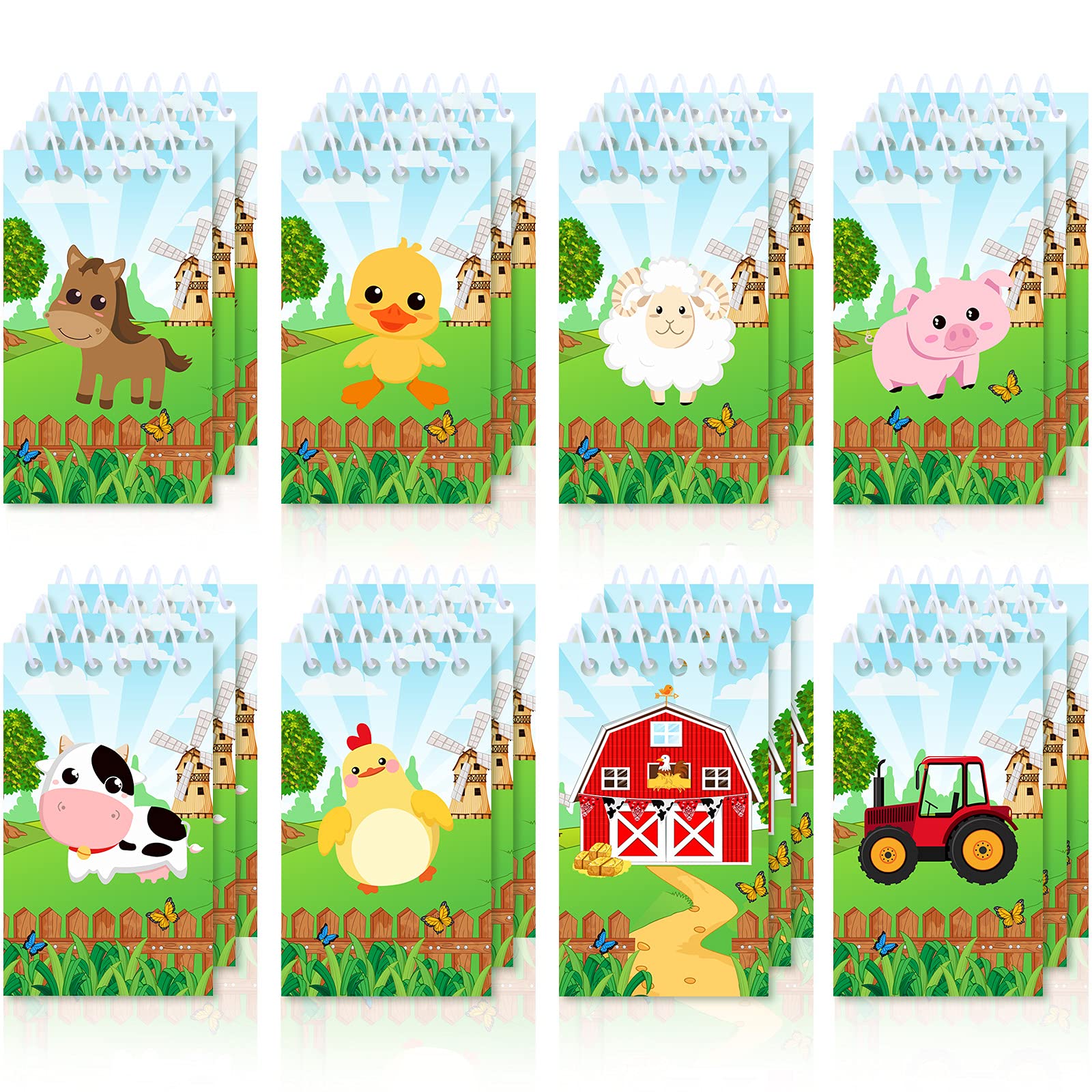 24 Pieces Mini Farm Animal Notepad Cute Barn Pocket Spiral Notepads Back to School Party Notebooks Cow Sheep Tiny Notebook Farmhouse Animal Notepad for Teacher Student Classroom Birthday Party Favor