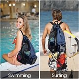 WANDF Swim Bag Mesh Drawstring Backpack with Wet Pocket Dark Blue view 2