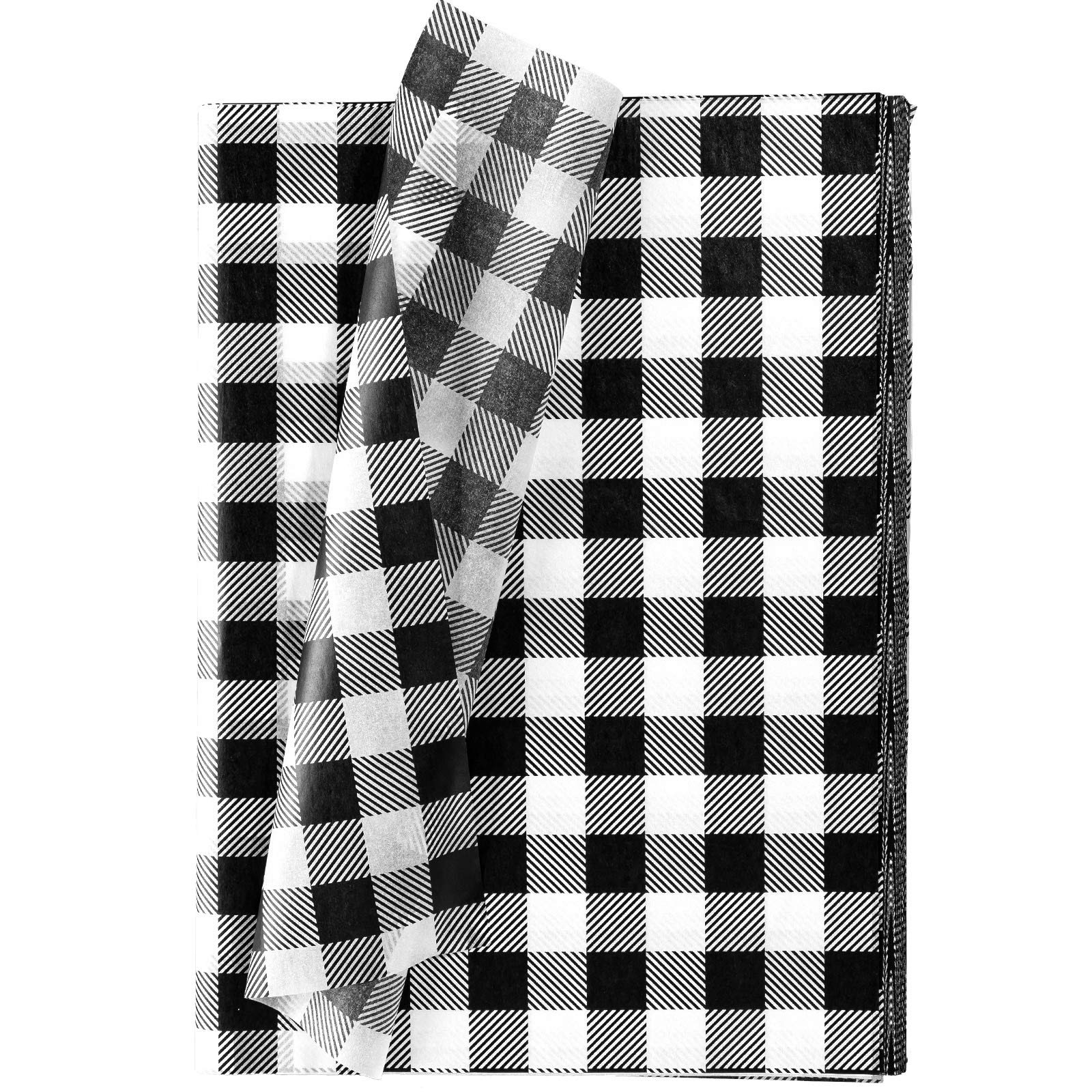 Whaline 120 Sheet Christmas Wrapping Paper White Black Buffalo Plaid Tissue Paper Rustic for DIY Christmas Wrapping, 13.78" x 19.69"