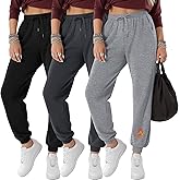 Velvelhall 3 Pack Women's Fleece Lined Joggers Thermal Lounge Sweatpants Elastic Waist Drawstring Yoga Pants with Pockets