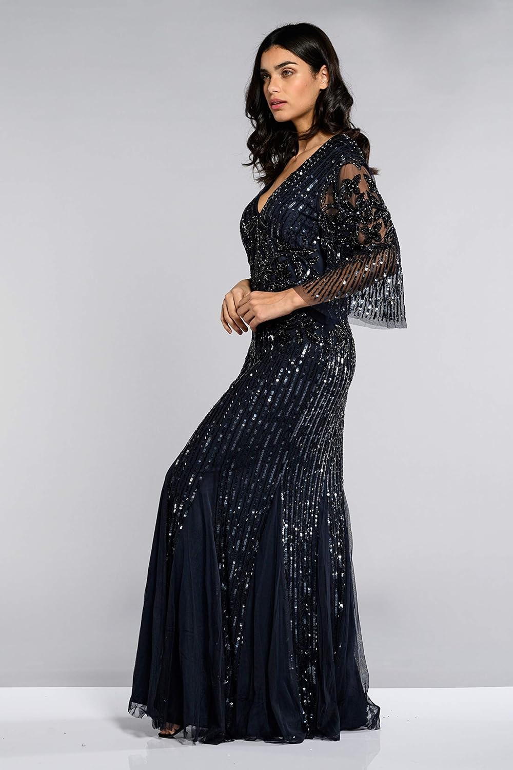 three quarter length sleeve maxi dress