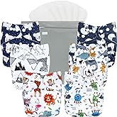 wegreeco Cloth Diapers 6 Pack with 6 Inserts & 1 Wet Bag, Washable Cloth Diapers for Babies, One Size Adjustable Reusable (Cool Animals)