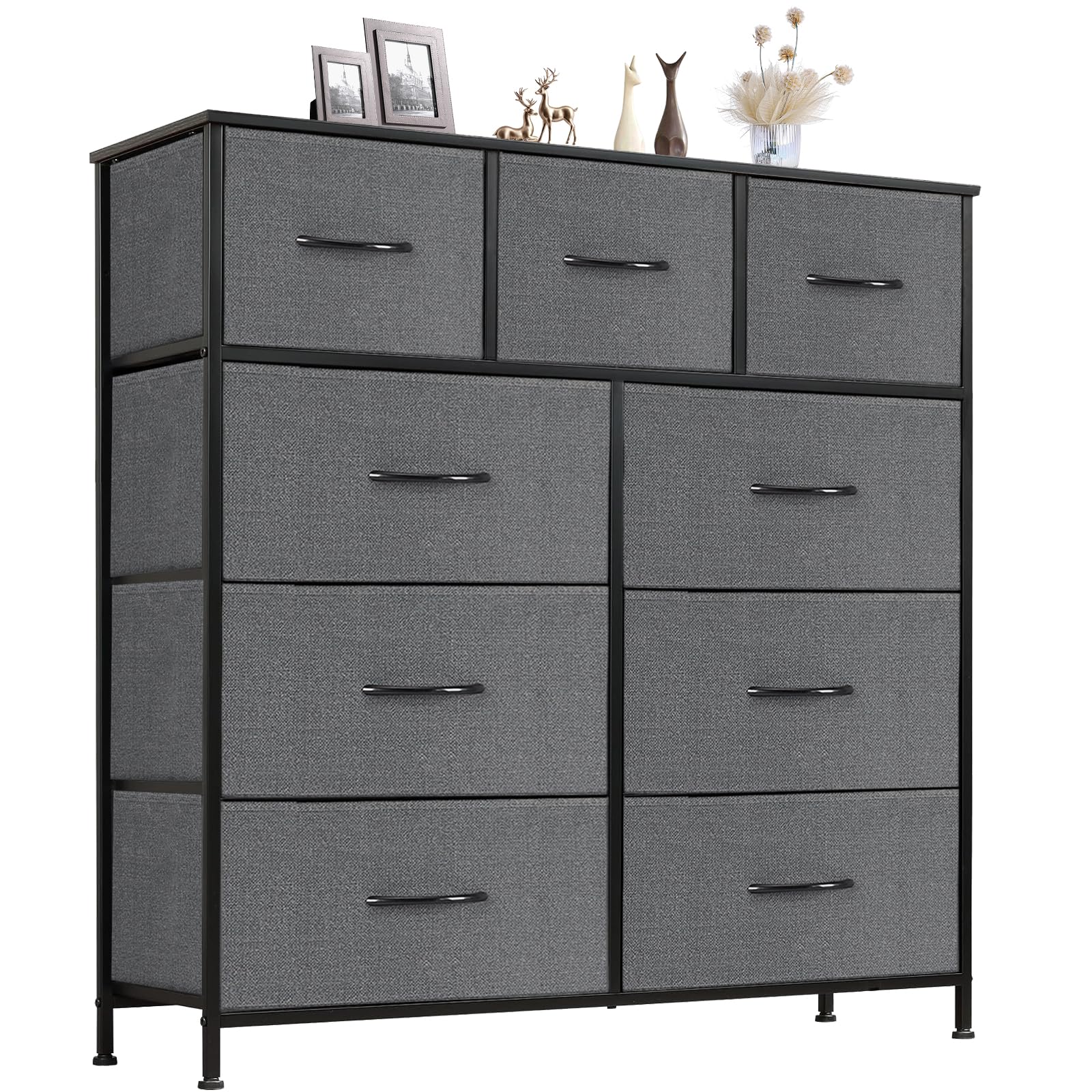 Sweetcrispy 9 Drawer Fabric Dresser Tall Chest Storage Organizer Tower with Cabinet Metal Frame and Wood Top Lightweight Nursery Closet Furniture for Bedroom,Charcoal Grey Image Sweetcrispy 9 Drawer Fabric Dresser Tall Chest Storage Organizer Tower with Cabinet Metal Frame and Wood Top Lightweight Nursery Closet Furniture for Bedroom,Charcoal Grey Image