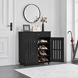 Yaheetech Shoe Cabinet 4-Tier Storage with Drawer 2 Doors Black view 2