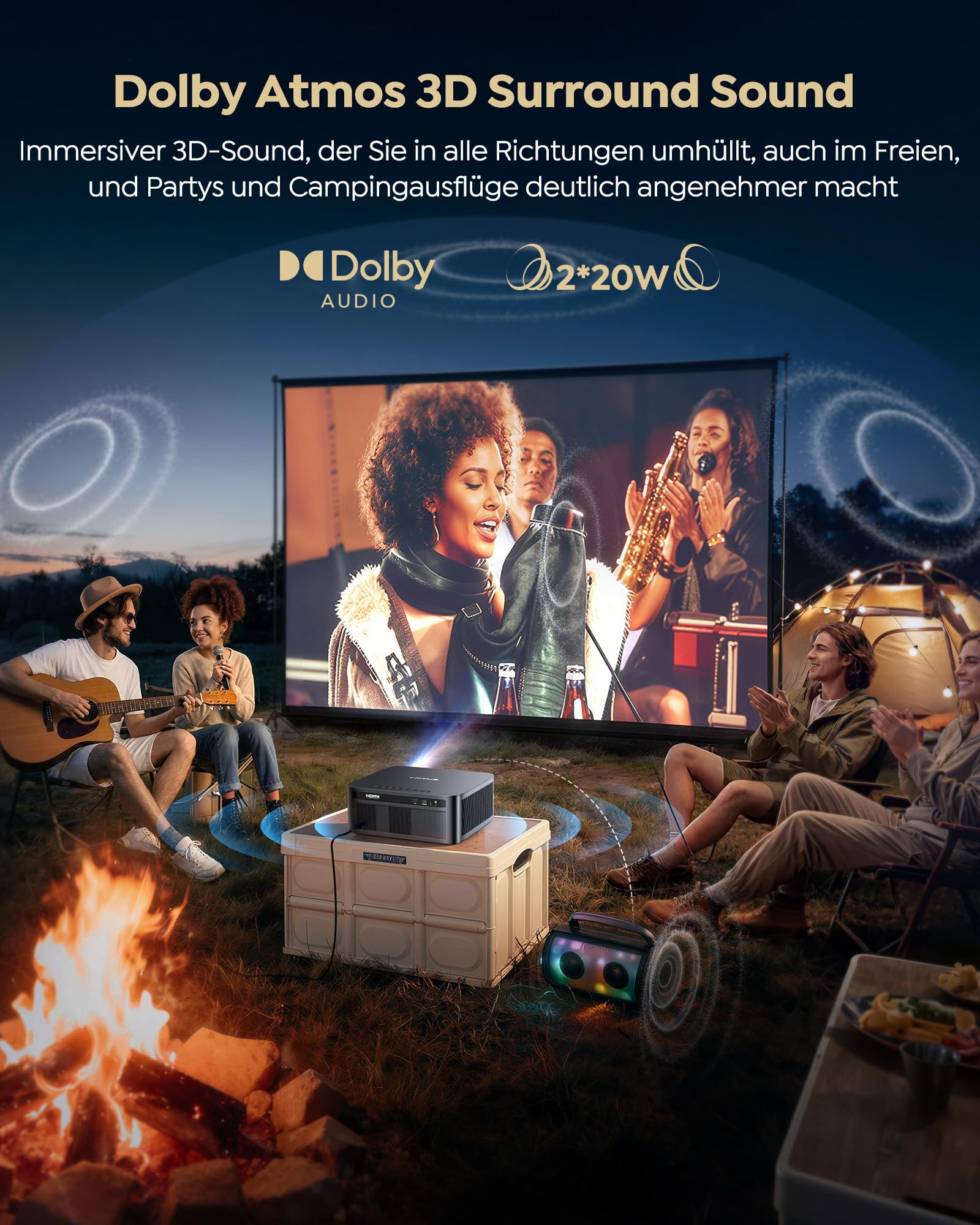 Beamer 4K mit Google TV 14.0, 2200 ANSI, MEMC, HDR10, 40W Dolby Audio, 4K Beamer Heimkino KI-Bildanpassung Smart Projektor Google Sprachsteuerung 2-Wege Bluetooth 5.4 WiFi6 2+32GB HDMI 2.1 5