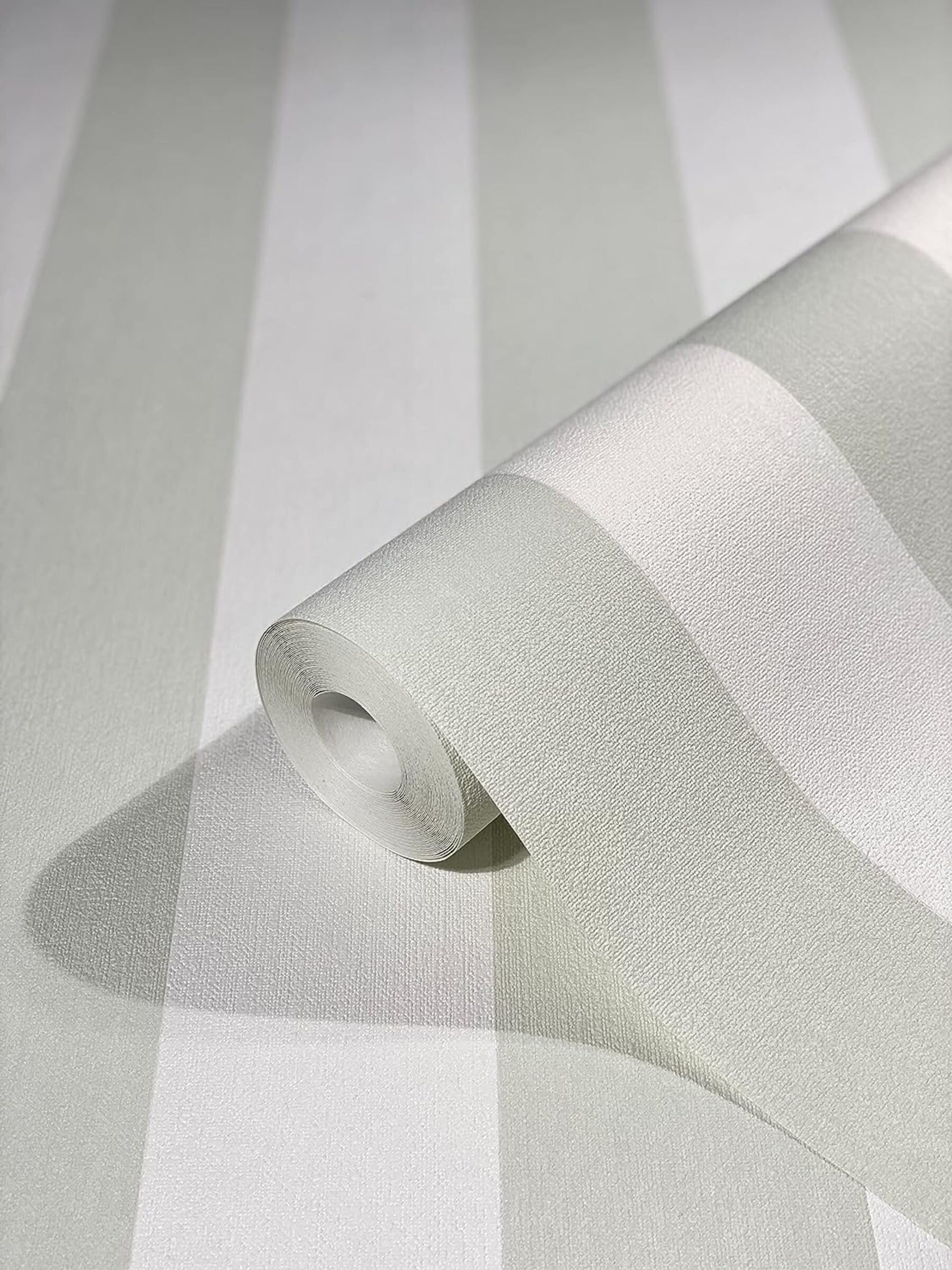 WALLCOVER Non-Woven Wallpaper Green Stripes Country House White Light Green Lines Modern Block Stripe Wallpaper Fine Structure 10.05 x 0.53 m Made in Germany