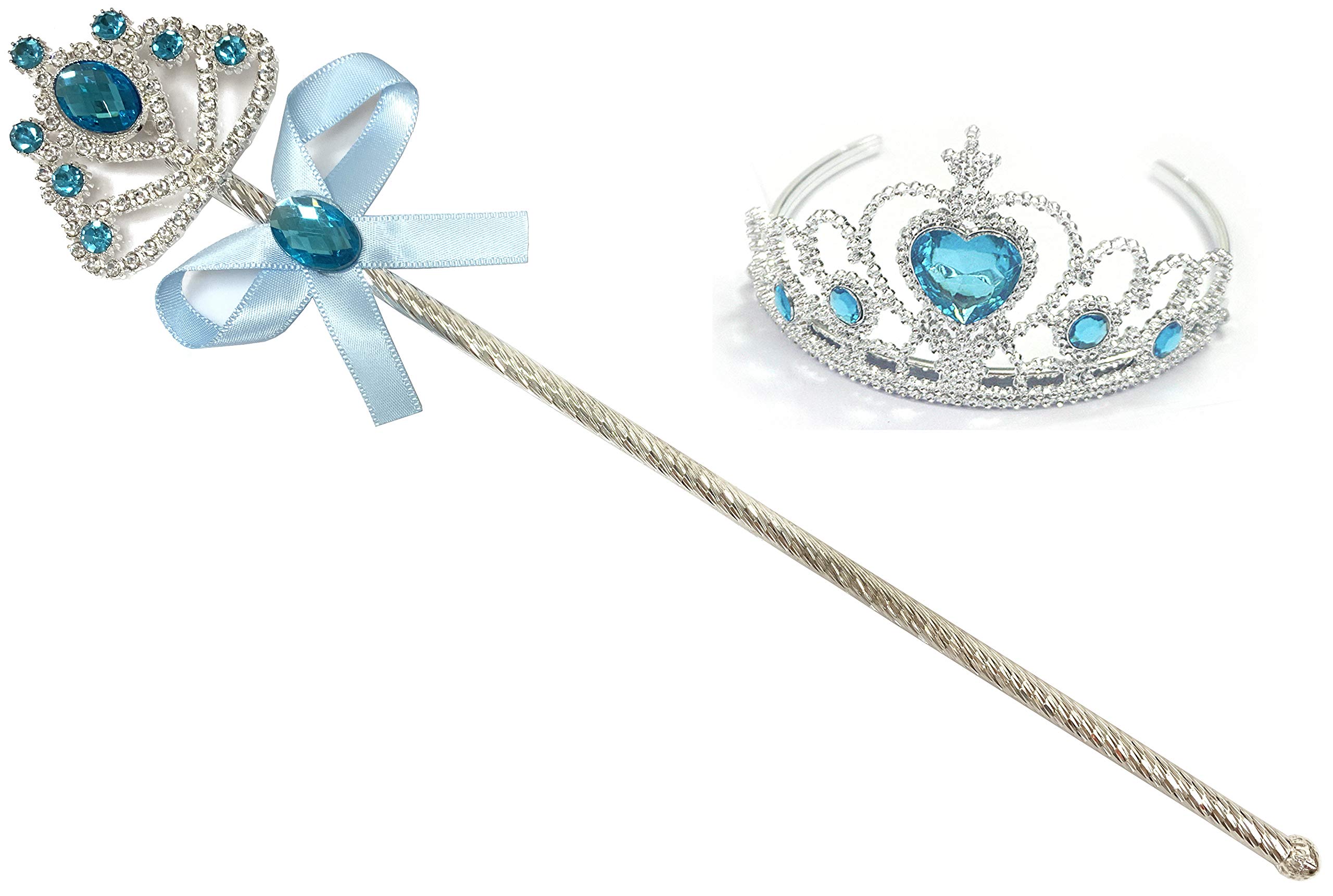 Kuzhi Frozen Elsa Crown Tiara and Wand Set ¨C Silver Heart Jewel (Crystal Blue,Metal Wand)