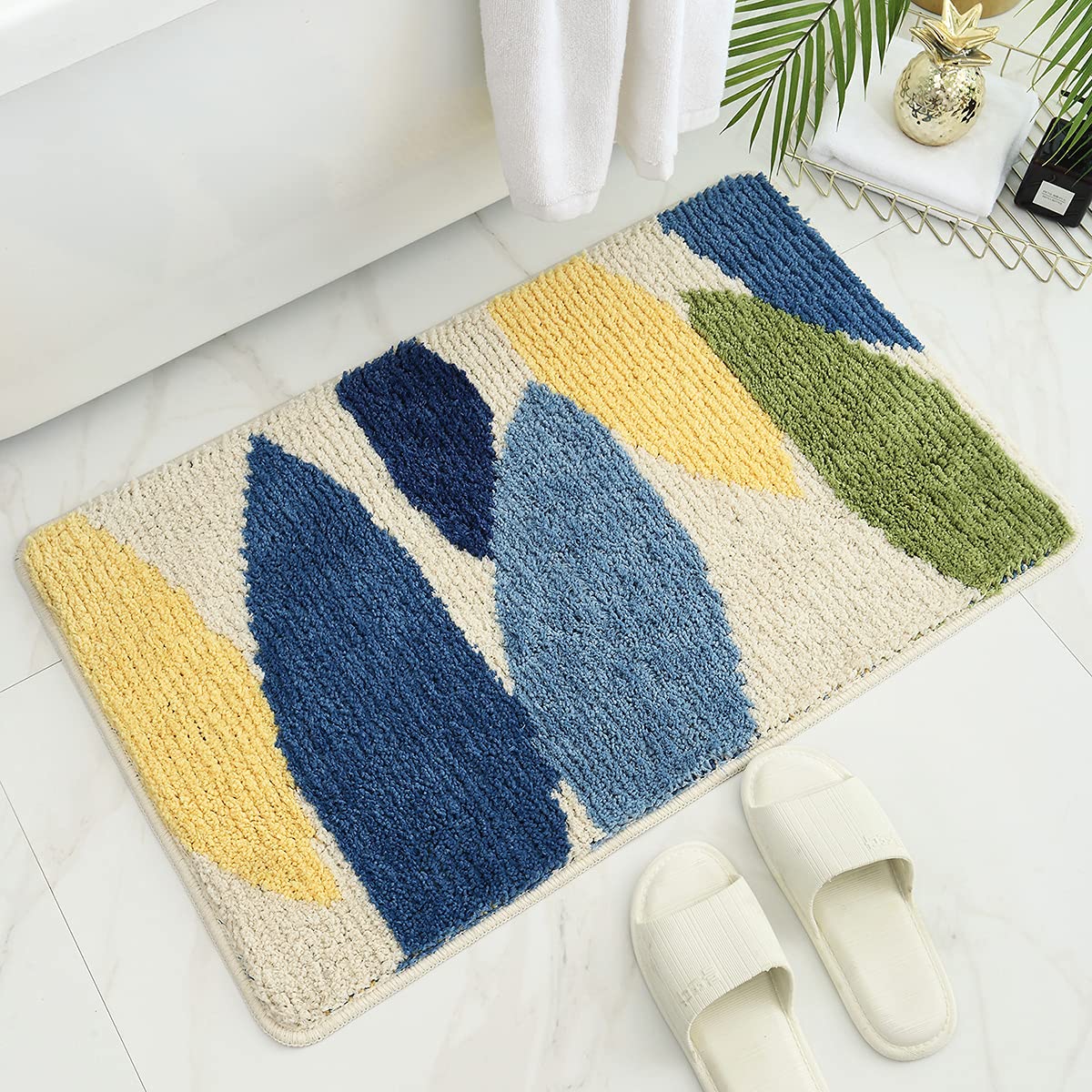 Morbuy Non-Slip Bath Mat, 40 x 60 cm Forest Leaf Super Soft and Water Absorbent, Machine Washable Microfiber Rug for Bathroom, Shower, Bedroom, Kitchen, Doorway