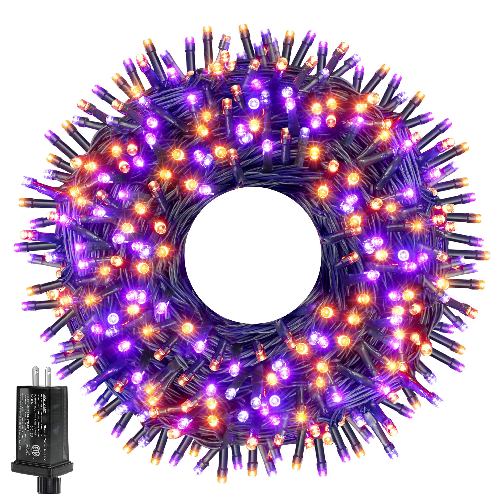 Photo 1 of Ollny Halloween Lights Outdoor, 300 LED 100FT Orange and Purple Halloween Decorations with 8 Modes Timer, Plug in String Lights for Indoor Outside House Yard Party