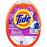Tide Power Pods with Febreze Laundry Detergent Pacs, 45 Count, Spring &amp; Renewal Scent, All-Day Freshness