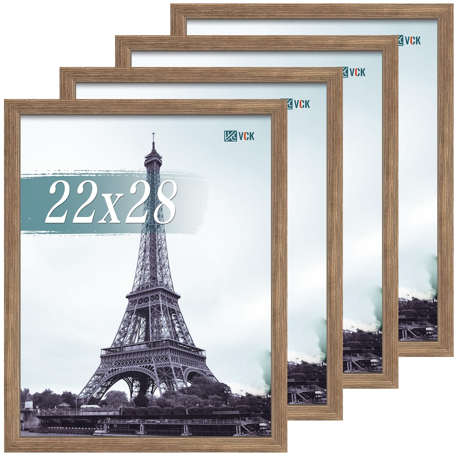 VCK 22x28 Poster Frame Set of 4 - Walnut, Gallery-Quality Wood Picture Frames, 1.1-Inch Wide Border, Polished Plexiglass, Vertical or Horizontal Wall Display for Photo/Art/Prints, Walnut Image