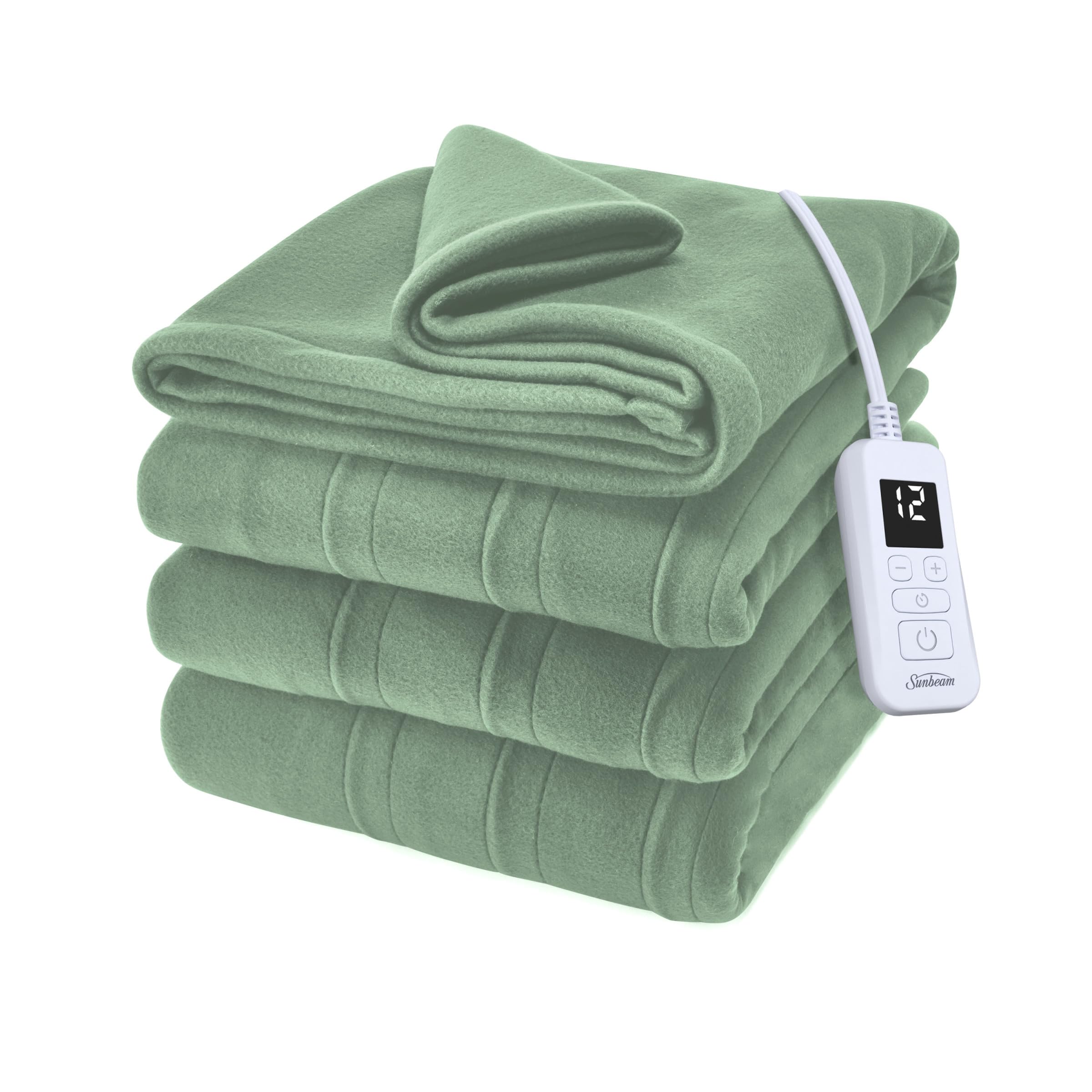 Photo 1 of Sunbeam Royal Ultra Fleece Heated Electric Blanket Full Size, 84" x 72", 12 Heat Settings, 12-Hour Selectable Auto Shut-Off, Fast Heating, Machine Washable, Warm and Cozy, Matcha