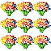 Jexine 100 Pcs Artificial Real Touch Tulips Fake Artificial Tulip Flower Bulk Bouquet with Stem for Table Centerpieces Wedding Bridal Easter Mother's Day Garden Home Decor, 13.4''(Multicolor)