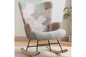 Phore Nursery Rocking Chair, Teddy Upholstered Glider Rocker, Rocking Accent Chair with High Backrest, Comfy Rocking Accent Armchair for Living Room, Bedroom, Offices(Macaroon)