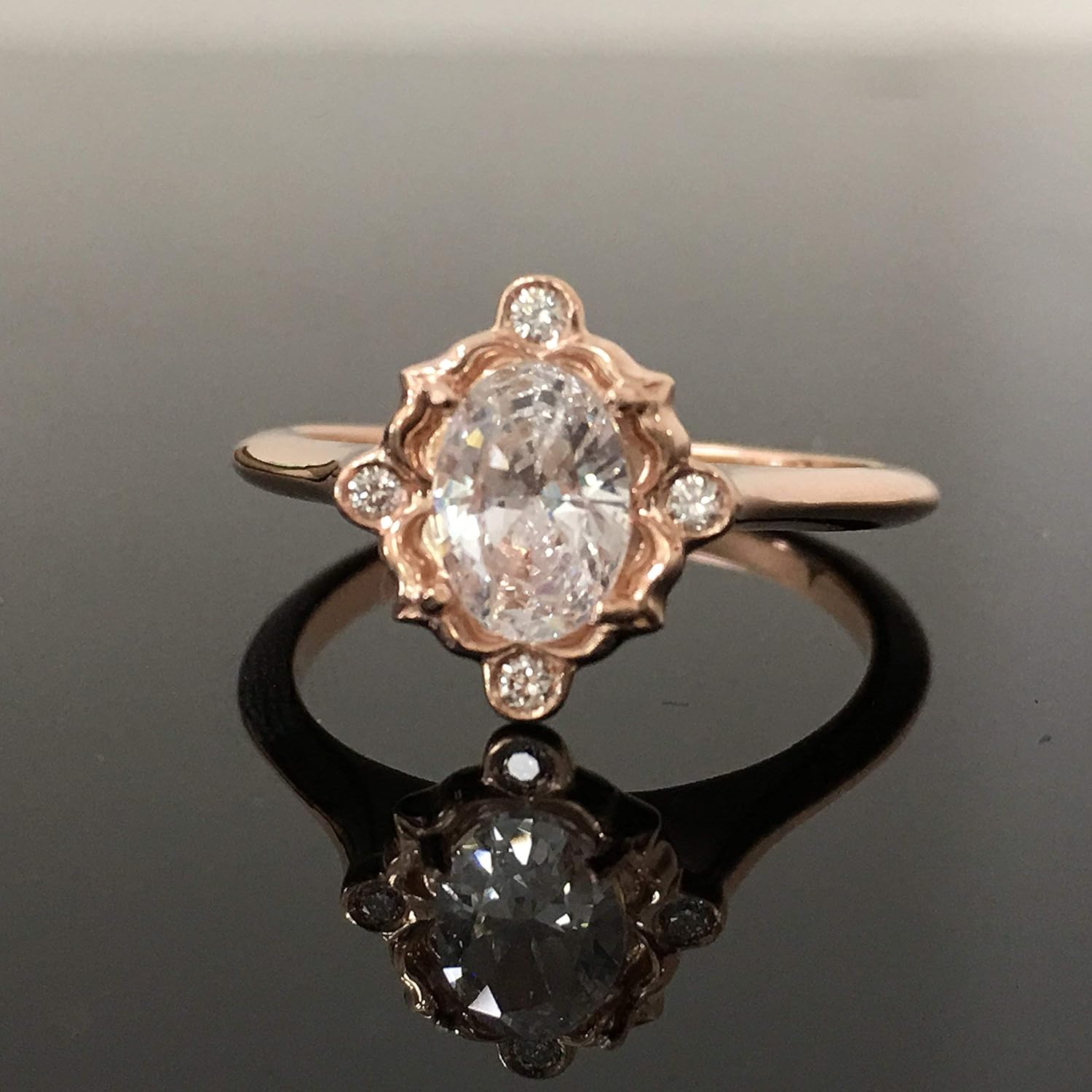 Rose Gold Forever One Moissanite Victorian Engagement Ring