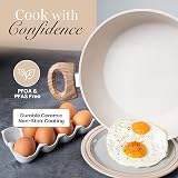 nuovva Induction Non Stick Wok Pan 28cm Cream with Glass Lid view 5