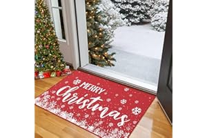 CAROMIO Christmas Doormat 20 x 32 Inch Xmas Holiday Decorative Christmas Snowflake Welcome Mat for Home Decoration Non Slip Door Mat Outdoor Indoor Entrance Floor Mat, Red