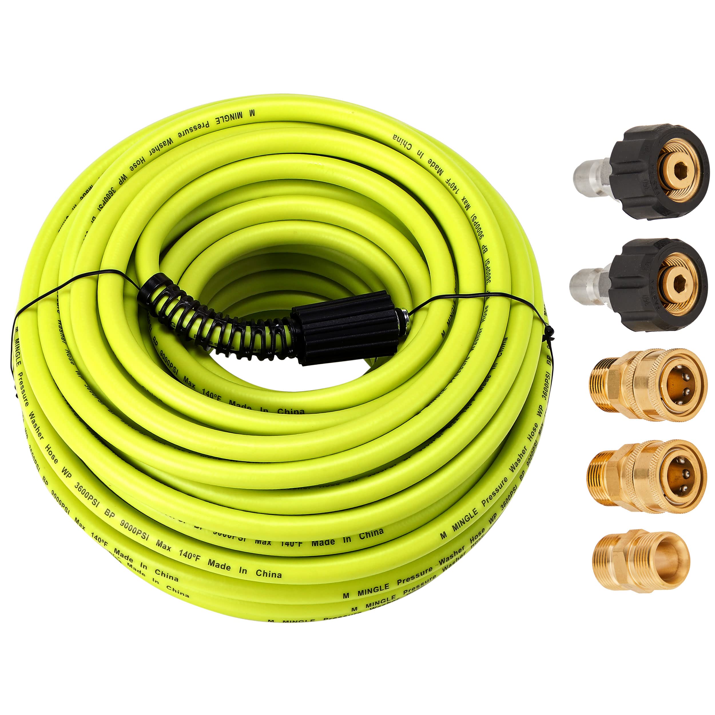 Photo 1 of M MINGLE Pressure Washer Hose 100 FT x 1/4" - Replacement Power Wash Hose with Quick Connect Kits - High Pressure Hose with M22 14mm Fittings - 3600PSI