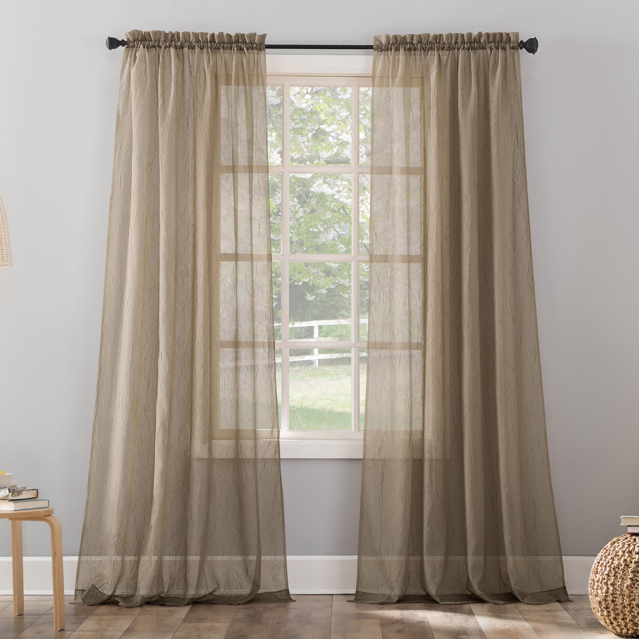 No. 918 Erica Crushed Texture Sheer Voile Curtain Panel, 51" x 84", Taupe Brown — image 1