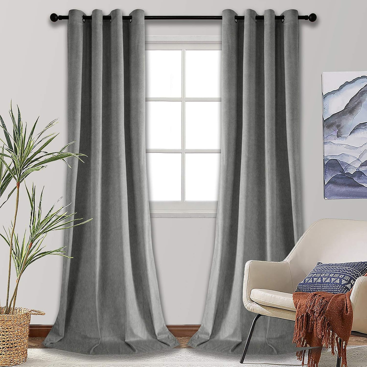 SMILETIME Blackout Velvet Curtains with Grommet, Thermal Insulated Super Soft