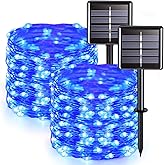 JMEXSUSS 2 Pack Blue Solar String Lights Outdoor Waterproof, Each 33ft 100 LED Solar Fairy Lights, 8 Modes Copper Wire Mini Christmas Light for Outside Patio Garden Tree Christmas Decorations