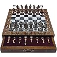 15’’ Handmade Chess Set with British Army Metal Chess Pieces, Luxury Storage Chess Board, for All Ages, Ideal for Father, (Black)