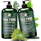 Rosemary Shampoo and Conditioner Set Infused with Tea Tree & Rosemary Oils for Scalp Relief and Hair Growth | Sulfate Free, Soothes Dry Scalp, Boosts Shine + Free Scalp Brush | 16.9 fl oz