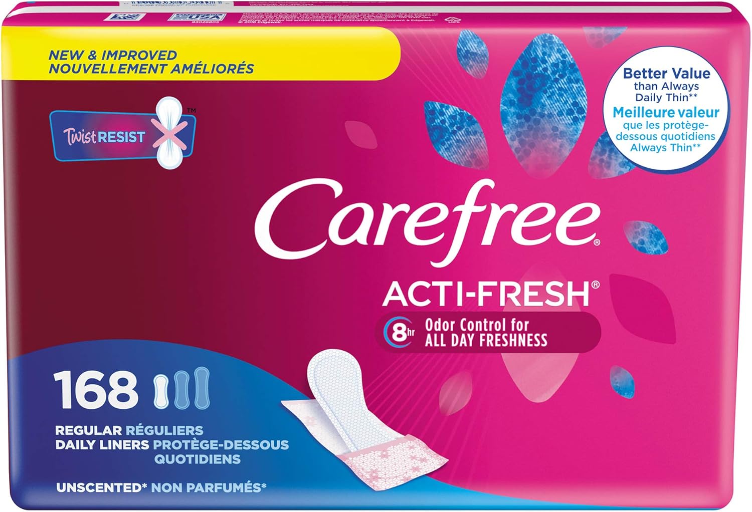 Carefree Acti-Fresh Freedom Fit Panty Liners, Regular, 168 Count: Health & Personal Care