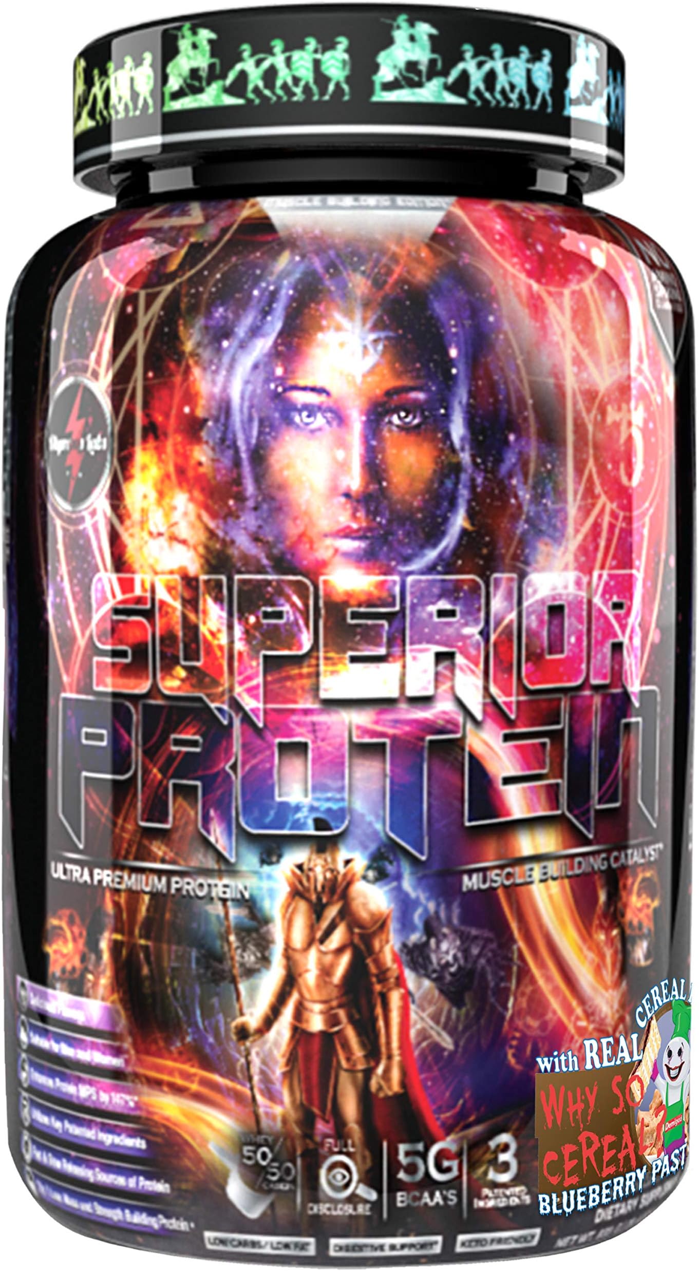Superior Protein Muscle Building Edition - Cereal Inspired Flavors With Real Cereal Pieces- Natural 50/50 Fully Disclosed Whey Protein Concentrate & Micellar Casein - Why So Cereal? (Blueberry Pastry)