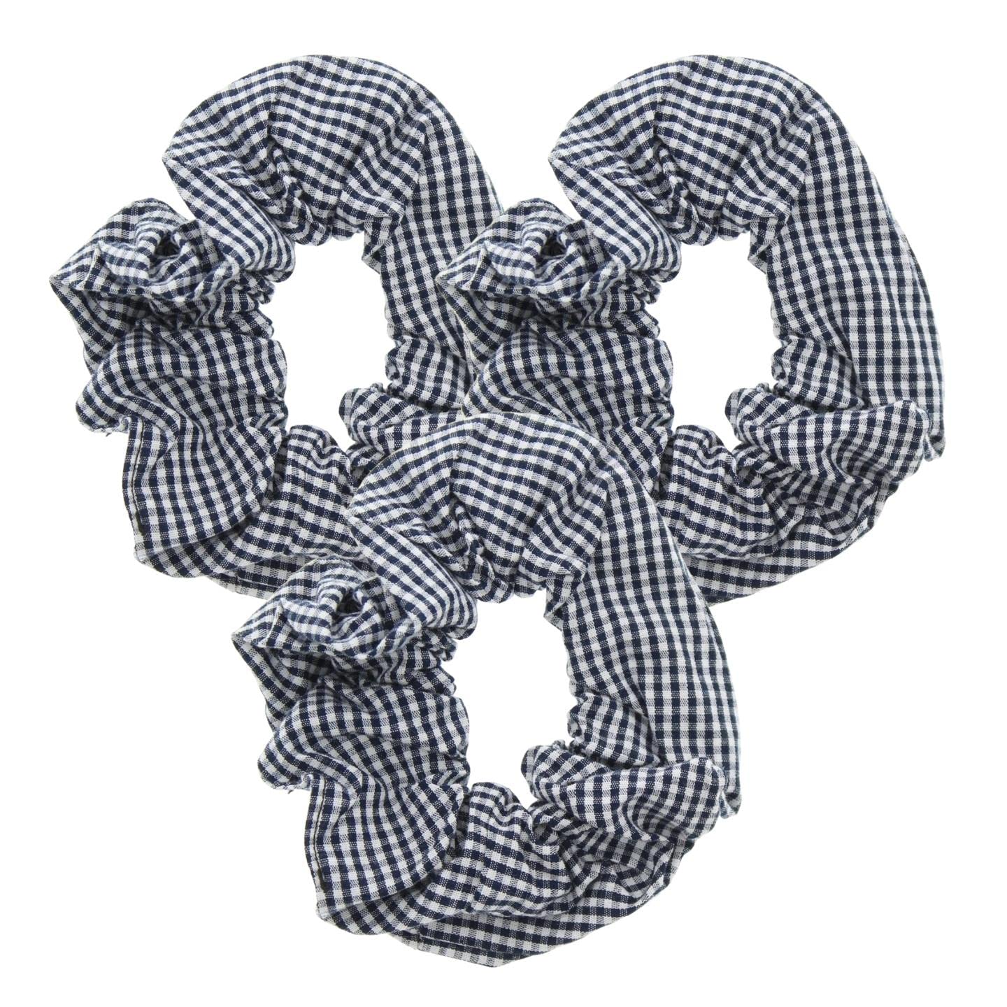Topkids Accessories Gingham Hair Scrunchies Gingham School Scrunchie Set Girls Hair Bands School Uniform School Hair Accessories Scrunchie For Girls, Women, Ladies - Pack of 3 (Navy Blue)