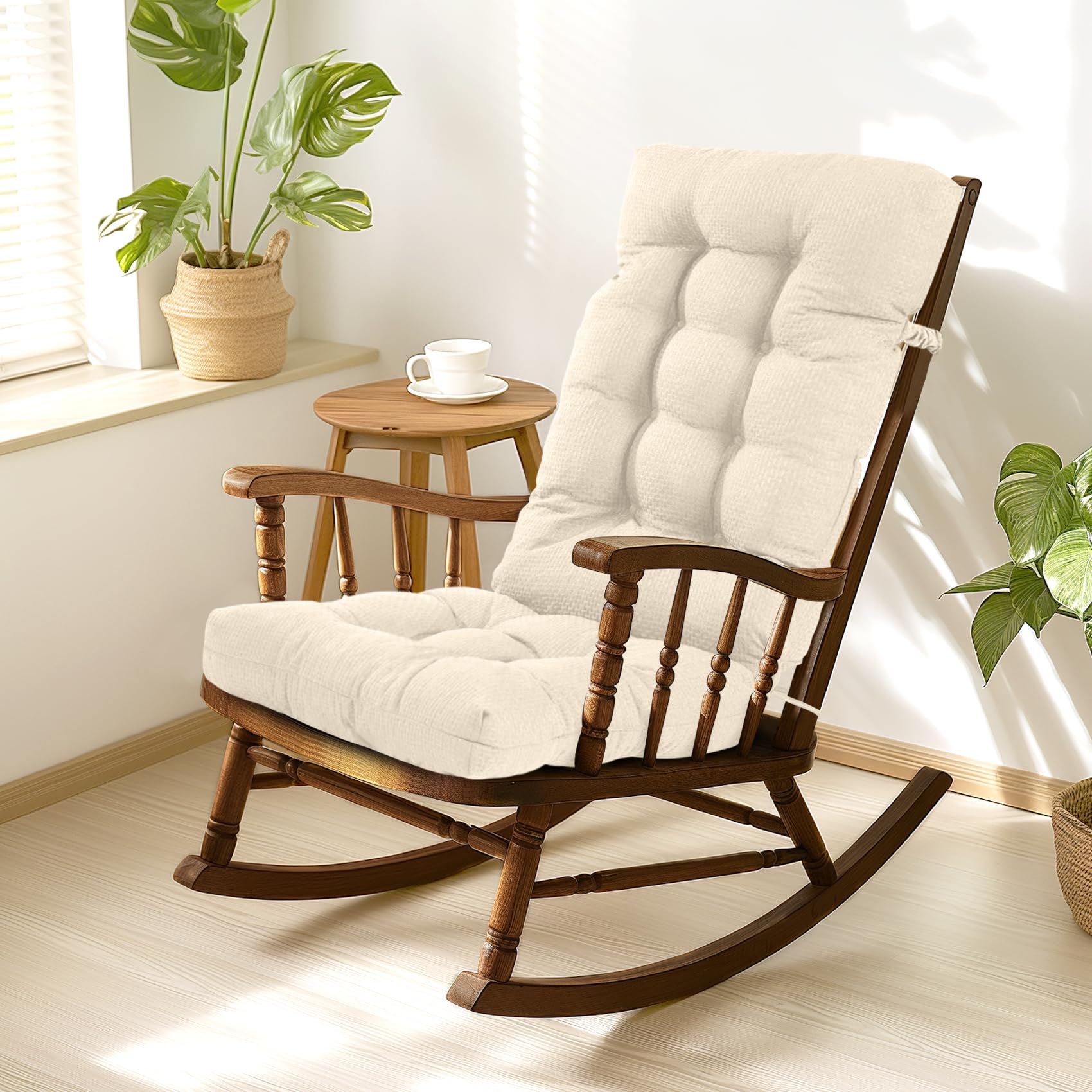 Photo 1 of Sutteles Rocking Chair Cushion,Indoor/Outdoor Rocking Chair Cushions with Elastic,Thickened Cushions for Outdoor Rocking Chair, Tufted Patio Rocking Chair Cushions, 41.33 * 17.71 Inch, 1-Pack (Beige)