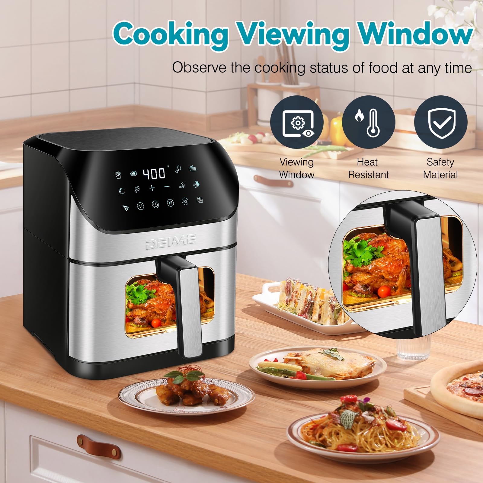 6.2 QT Air Fryer With 8 Presets & Touch Screen - 1500W Large Capacity, Visual Window, Non-Stick Basket, Healthy Cooking