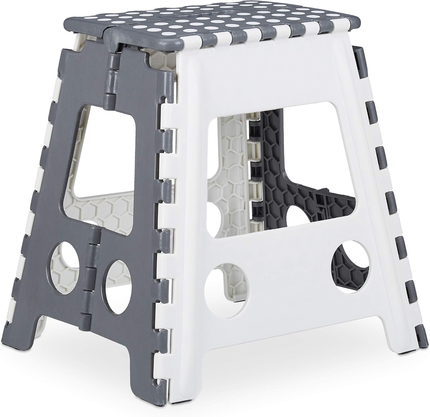 Relaxdays Folding Step Stool, Collapsible, XL Size, Max. Load 120kg, Carry Handle, HxWxD 39.5 x 38.5 x 32 cm, Grey/White, 1 Item
