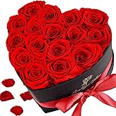Krinzitt Forever Flowers, 16 Fresh Preserved Rose in Heart Shape Box for Delivery Prime, Eternal Rose for Her Wife Women Anniversary Birthday Red