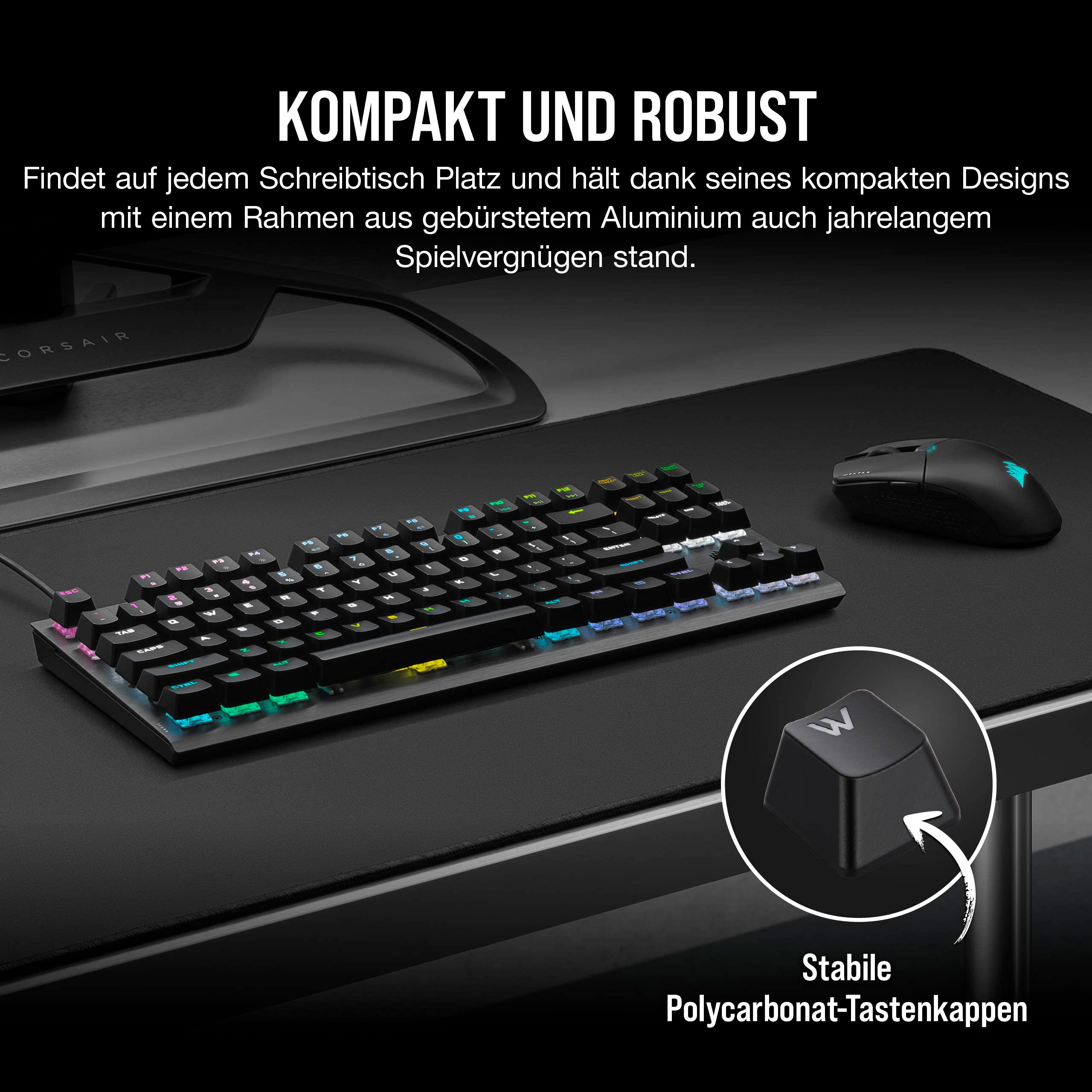 Corsair K60 PRO TKL RGB Tenkeyless Optisch-Mechanische Kabelgebundene Gaming-Tastatur - OPX Linear-Schalter - Polycarbonat-Tastenkappen - iCUE-Kompatibel - QWERTZ DE - PC, Mac, Xbox - Schwarz 4