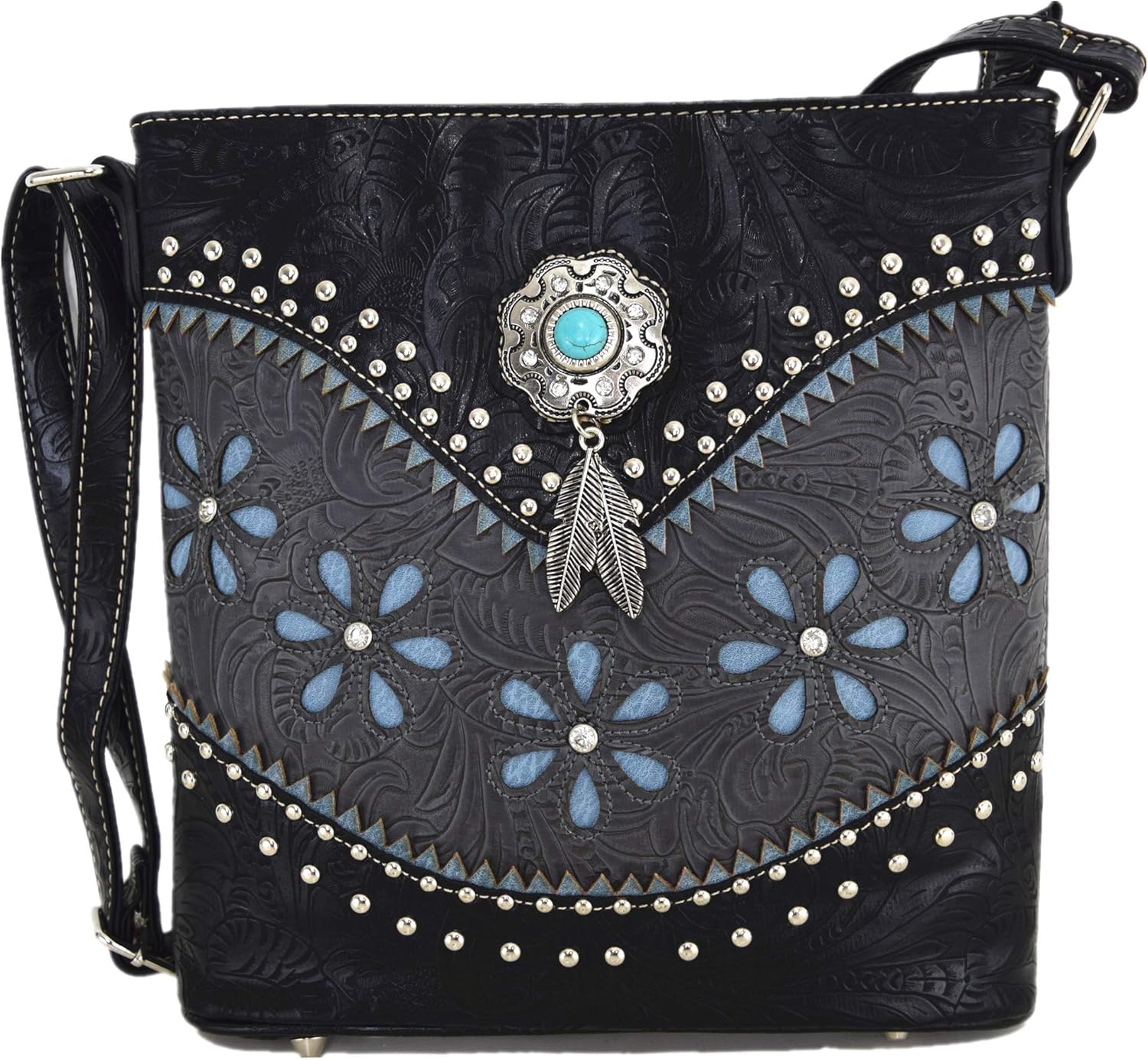 Western Style Tooled Leather Cross Body Handbags Concealed Carry Purse