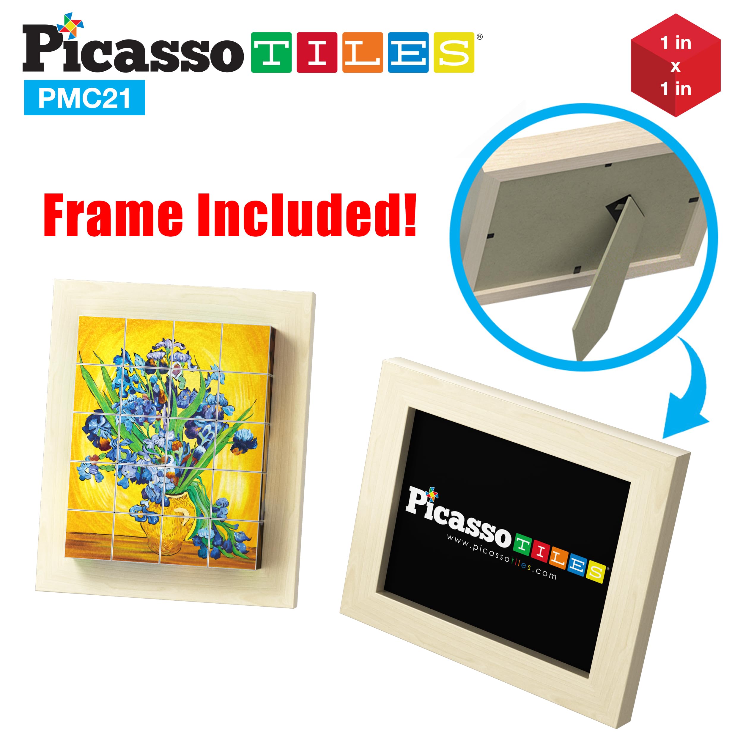 PicassoTiles 1” Magnetic Puzzle Building Cubes Blocks of Popular World Famous Art Paintings with Free Frame, Educational STEAM Toys for 3+ Year Old Boys Girls Toddlers Or Preschool Age Children PMC21