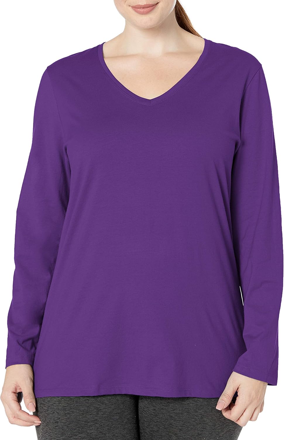JUST MY SIZE Women's Plus Size Vneck Long Sleeve Tee at  Women’s Clothing store