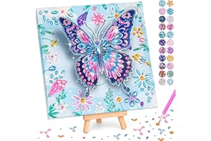 CELECSTAN Arts and Crafts for Kids Age 8-12, Diamond Art Kit for Kids, Gifts for 6 7 8 9 10 Year Old Girls, Birthday Presents Toys for Girl Teen, Fun Activities Gem Art Butterfly Kit with Frame for Home Decor