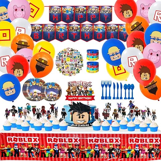 Amazon Com Icshoptoday Sandbox Game Theme For Ro Blox Party Supplies Decorations With Cake Toppers Tablecover Plates Knives Spoons Forks Happy Birthday Banner Balloons Stickers Bracelet Toys Games icshoptoday sandbox game theme for ro blox party supplies decorations with cake toppers tablecover plates knives spoons forks happy birthday