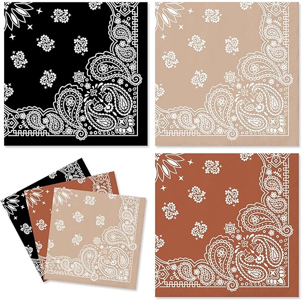 40 Bandana-Servietten Western-Style – Schwarz Mit Blauer Rose, Für Hochzeit, Geburtstag, Party-Deko