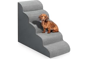 MEJYJEM Dog Stairs for Bed 28.7”H, 5-Step Dog Ramp, Non-Slip Sturdy Pet Steps for Small Dogs & Cats to get on High Bed or Couches, Grey