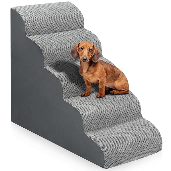 DOG STAIRS FOR BED 28.7”H, 5-STEP DOG RAMP,...