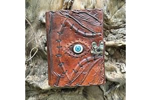 PRASTARA Hocus Pocus Leather Journal Halloween Decorations Blank Spell Book of Shadows with Lock Clasp Decor Prop Vintage Bound Notebook Witchcraft Wiccan Grimoire Magic Eye Sketchbook Drawing And Witch Decoartions Perfect for Spooky Gifts And Spooky Decor 5X7 INCH (HOCUS POCUS)