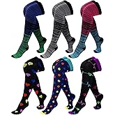 6 Pcs Large Size Thigh Compression Socks for Women Men 20-30 Mmhg Circulation Wide Calf Knee Support Stocking for Nurse, Running, Travel