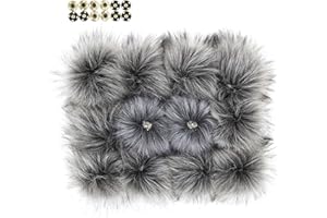 Furling Pompoms 12pcs Fluffy Faux Raccoon Fur Pompoms with Press Button for Knitted Hats Scarves Accessories 5.5 Inches(Dark Gray)